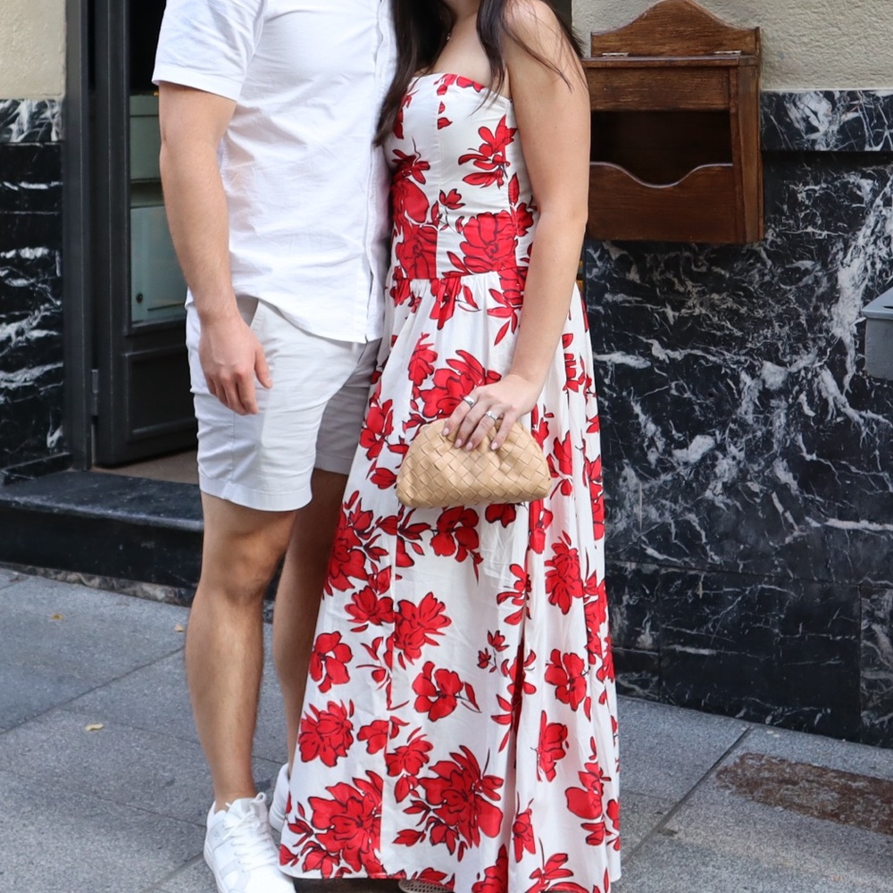 Abercrombie & Fitch Strapless Floral Drop Waist Dress - Red and White
